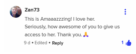 Screenshot of Zan73 saying she loves Melanie AI and appreciates having access to her.